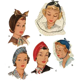 1940's/50's Sewing Pattern: Ladies' Elegant Chic Cloche Hats, Millinery  - Head 23" (58.4cm)