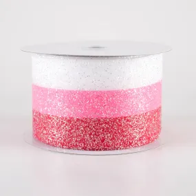 2.5" Candied Glittered Stripes Ribbon: Red, White & Pink (10 Yards)