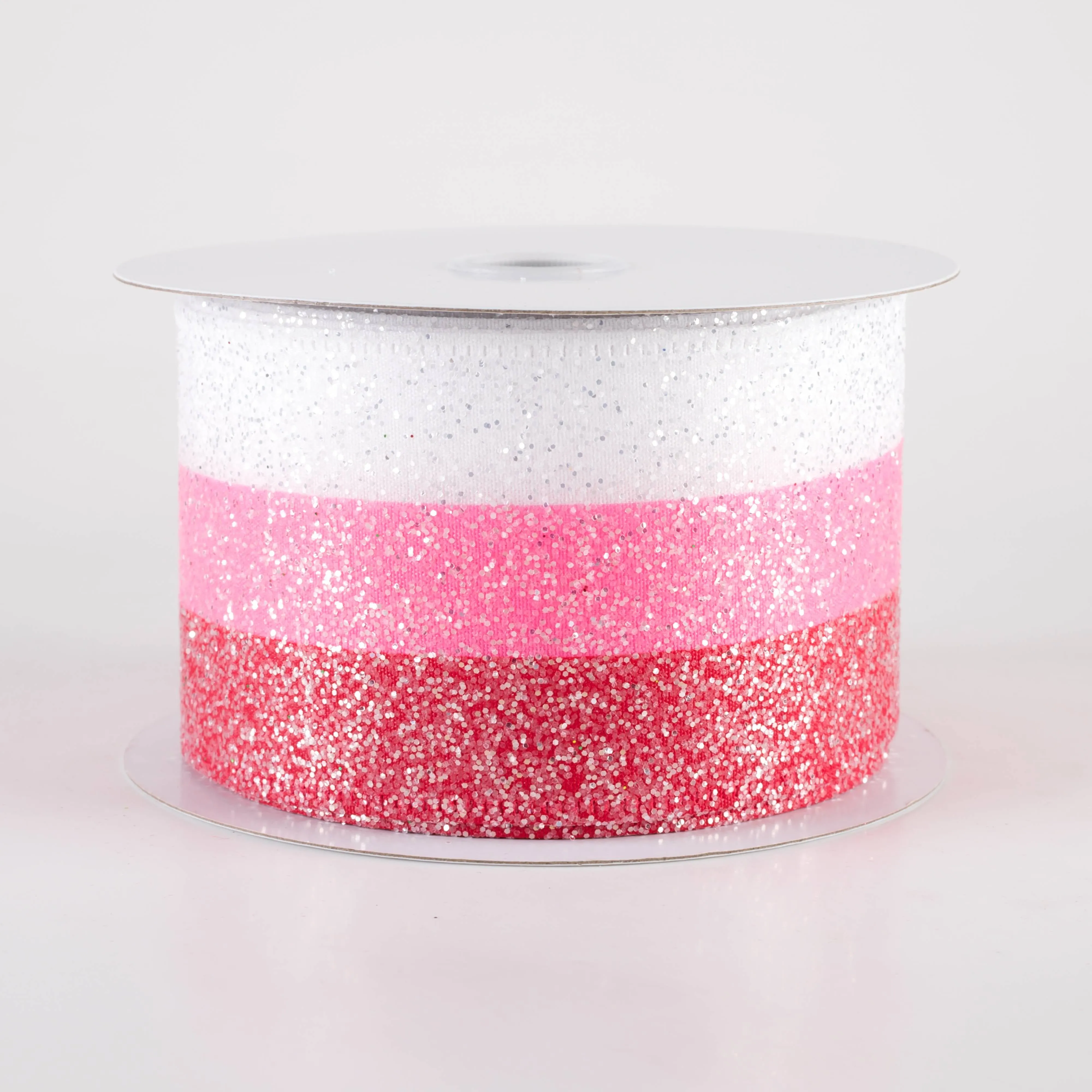 2.5" Candied Glittered Stripes Ribbon: Red, White & Pink (10 Yards)