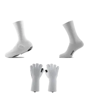 Aero Overshoes Classic  Aero Cycling Socks All white   Aero gloves White