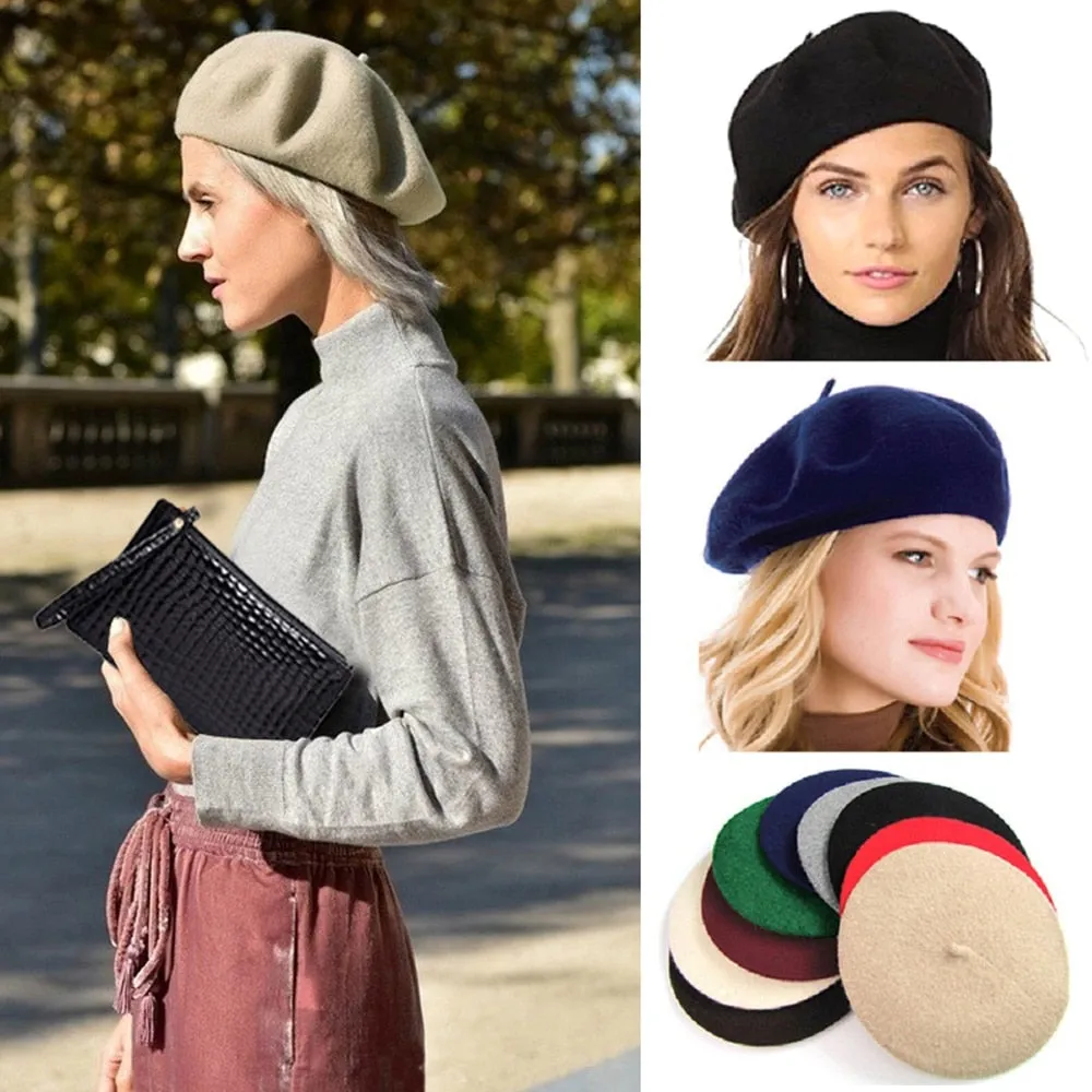 Autumn / Winter Women's Hats To Keep Warm Solid Color Wool Beret Hat French Classic Wool Hat Elegant Fashion Beret Hat