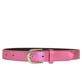 BAILEY - Girls Pink Belt with Flower Detailing and Silver Buckle