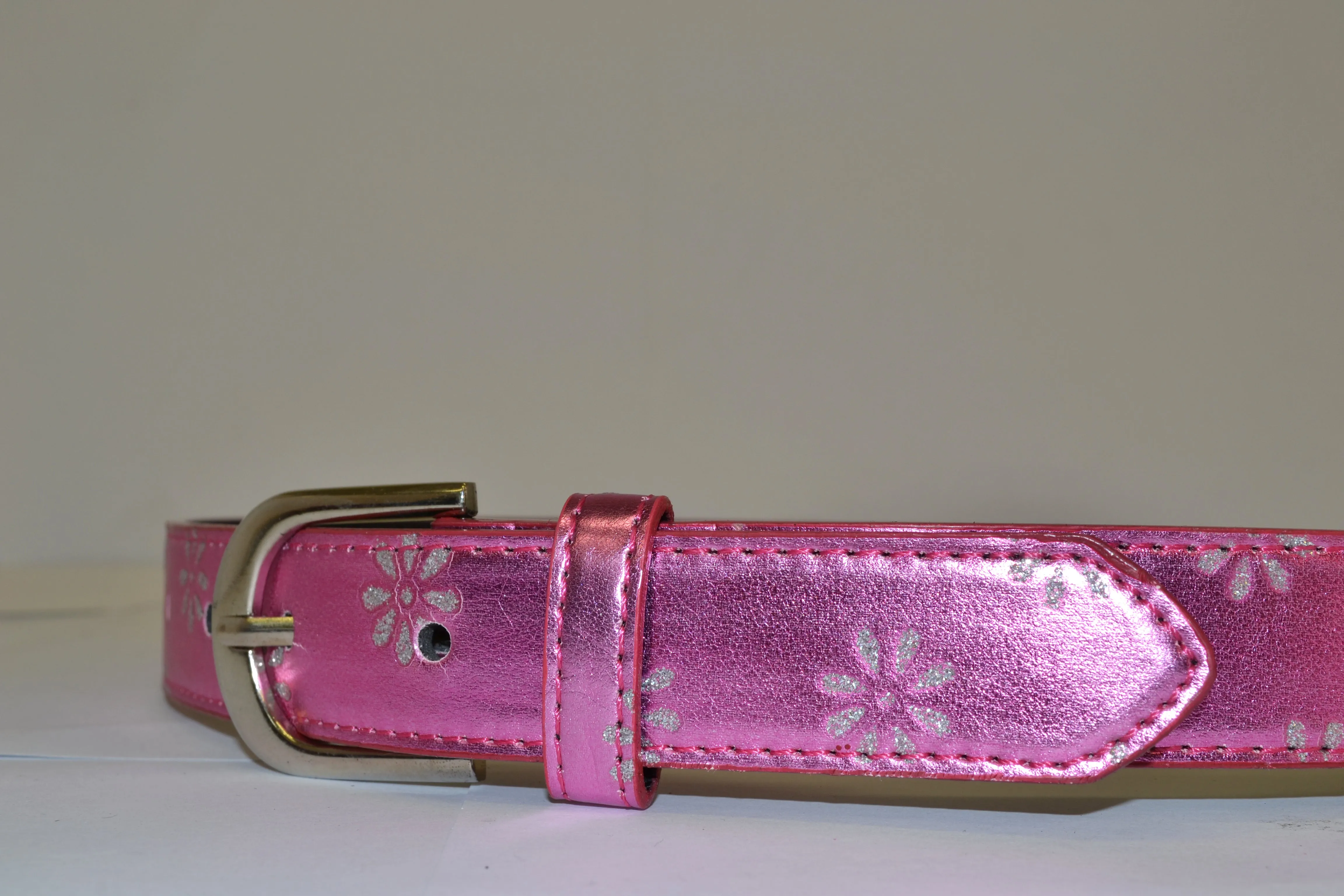 BAILEY - Girls Pink Belt with Flower Detailing and Silver Buckle