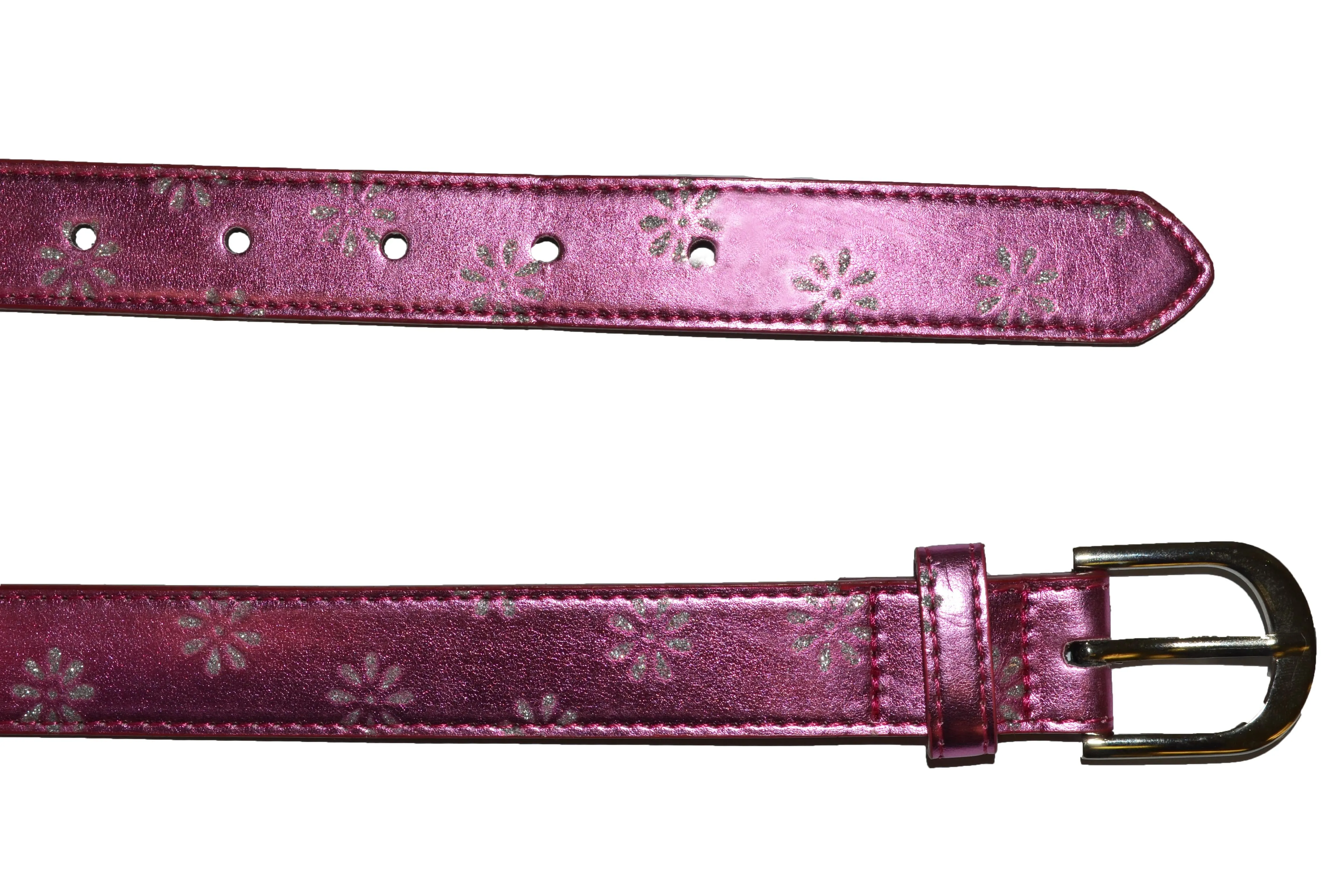 BAILEY - Girls Pink Belt with Flower Detailing and Silver Buckle