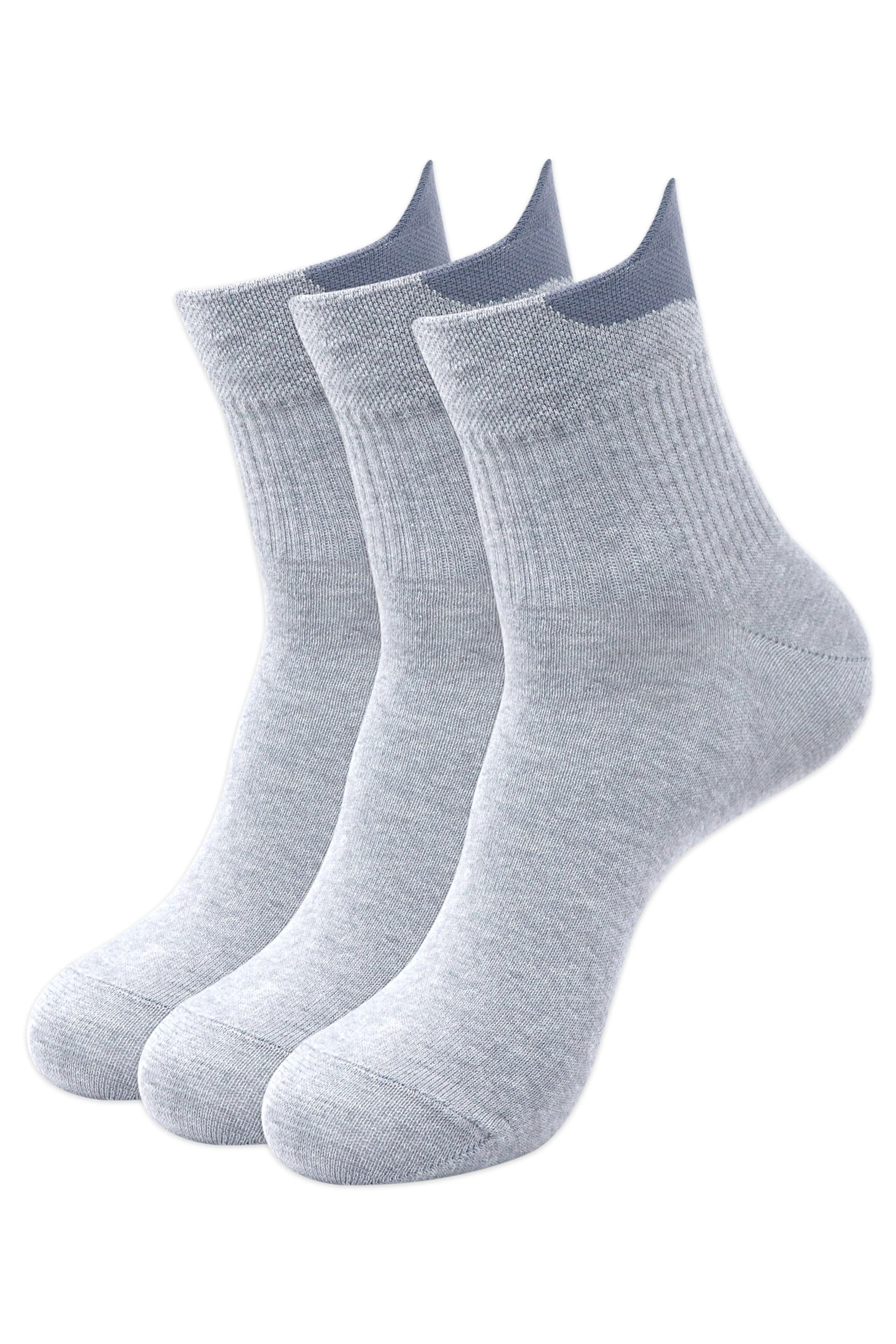 Balenzia Men's Cotton Solid High Ankle Socks Free Size-(23 cm), (Pack of 3 Pairs/1U) (L.Grey)-Sports Socks/Gym Socks