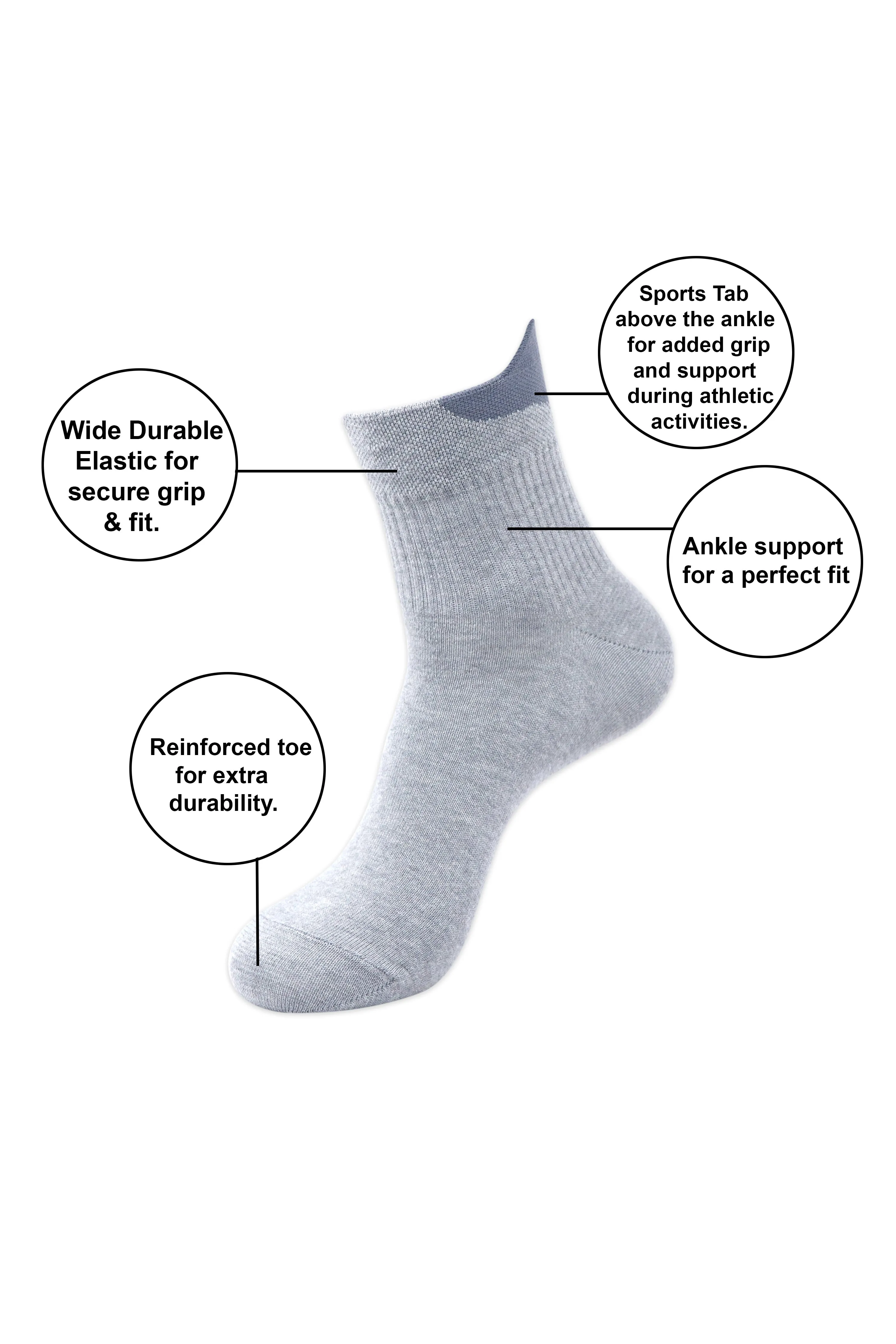 Balenzia Men's Cotton Solid High Ankle Socks Free Size-(23 cm), (Pack of 3 Pairs/1U) (L.Grey)-Sports Socks/Gym Socks