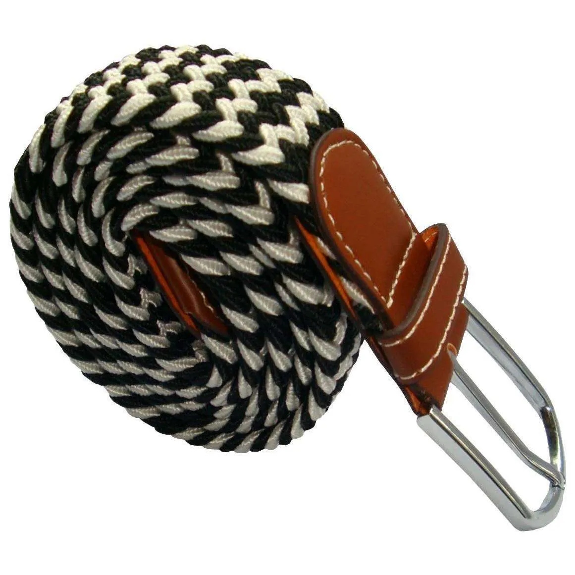 Bassin and Brown Striped Elasticated Woven Buckle Belt - Black/White