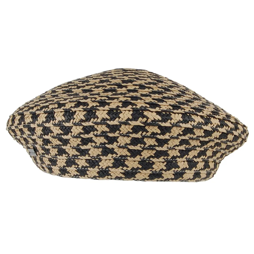 Betmar Hats Christine Houndstooth Summer Beret - Black-Natural