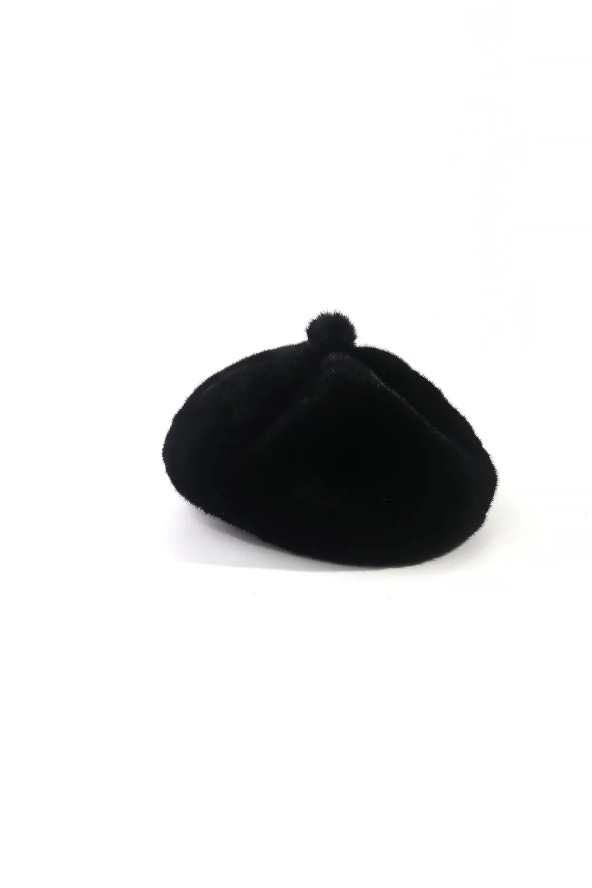 Black Faux Fur Beret Hat