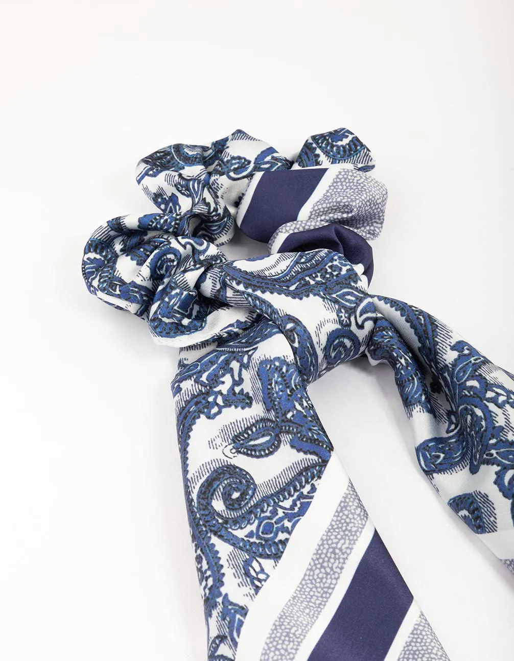 Blue Fabric Paisley Satin Scarf