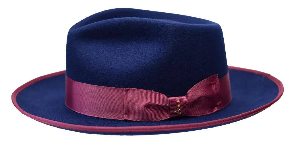 Blue/Burgundy Bruno Capelo Night Hawk Collection Wool Felt Fedora Men's Hat