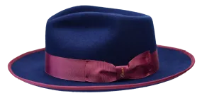 Blue/Burgundy Bruno Capelo Night Hawk Collection Wool Felt Fedora Men's Hat