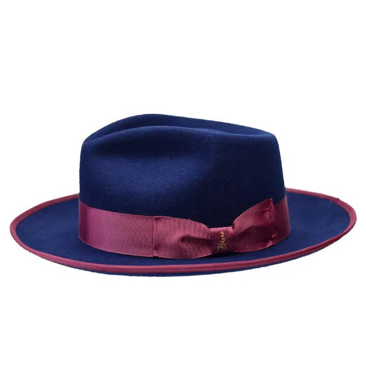 Blue/Burgundy Bruno Capelo Night Hawk Collection Wool Felt Fedora Men's Hat