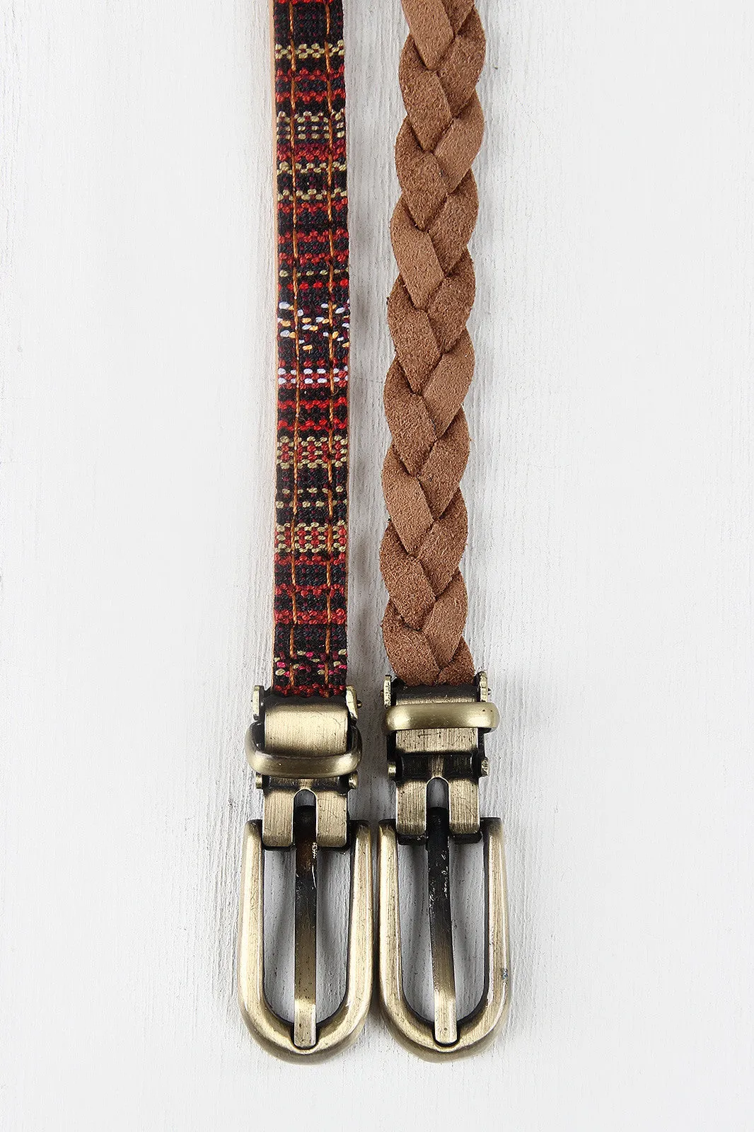 Braid And Multi Stripe Belt Set