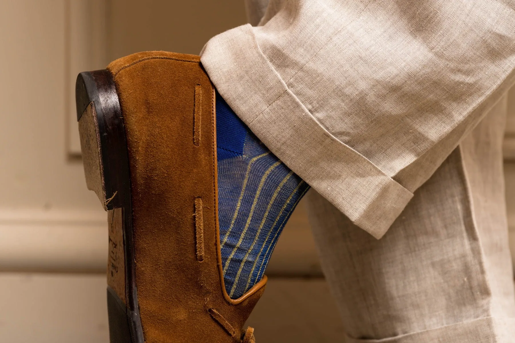 Bright Blue & Yellow Shadow Stripe Ribbed Cotton Socks