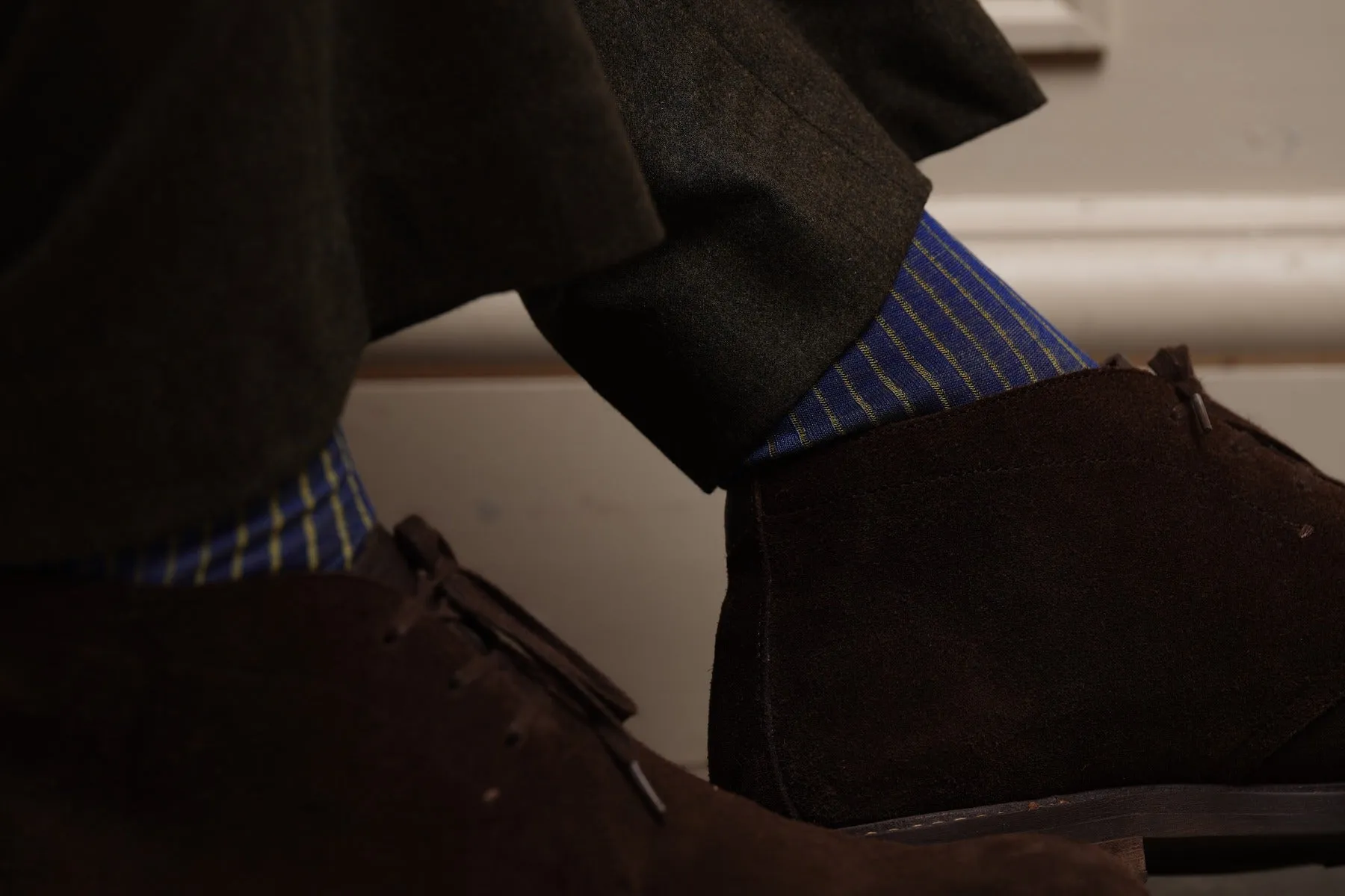 Bright Blue & Yellow Shadow Stripe Ribbed Cotton Socks