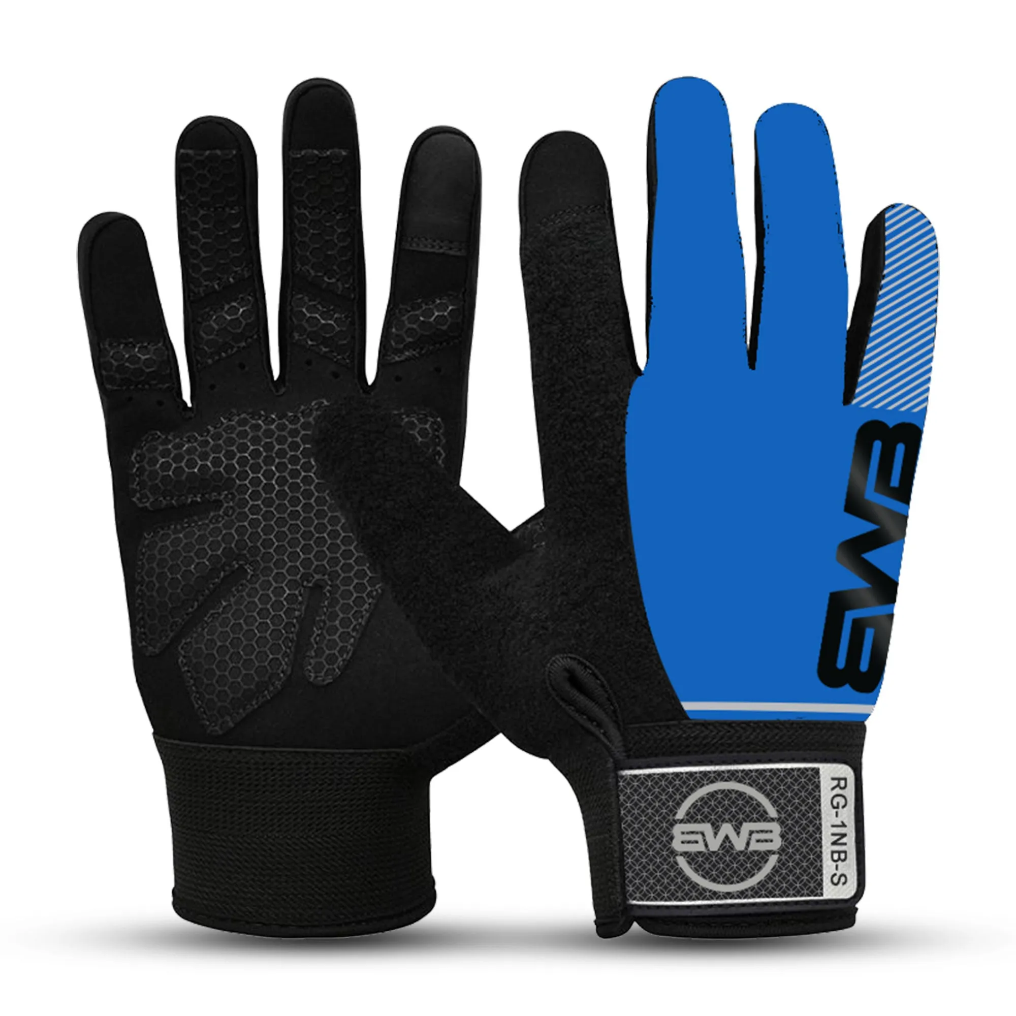 BWB Black / Blue Full Finger Cycling Hiking & Running Gloves