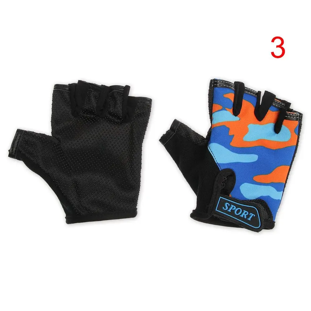 Children Cycling Gloves Half Finger Bicycle Gloves High Elastic Non-slip Bike Gloves Camouflage Bike Gloves Riding Mittens