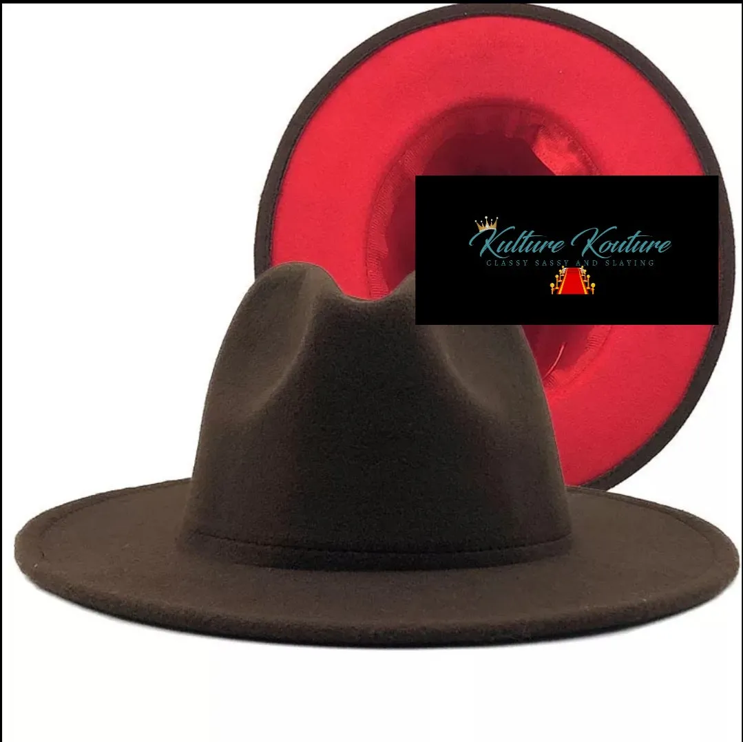 Chocolate and Red Unisex Fedora Hat