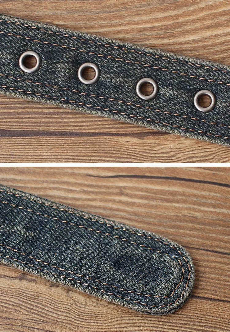 Cool Black Denim Slim Belt Denim Blue Belt Vintage Denim Belt For Men Women