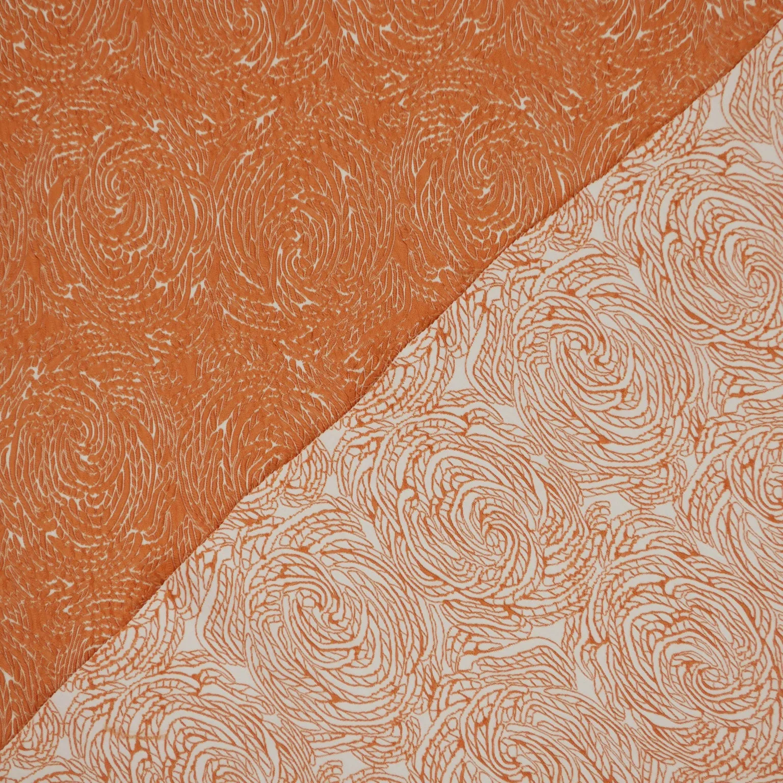 Coral and White Double Face Reversible Abstract Textured Brocade Fabric