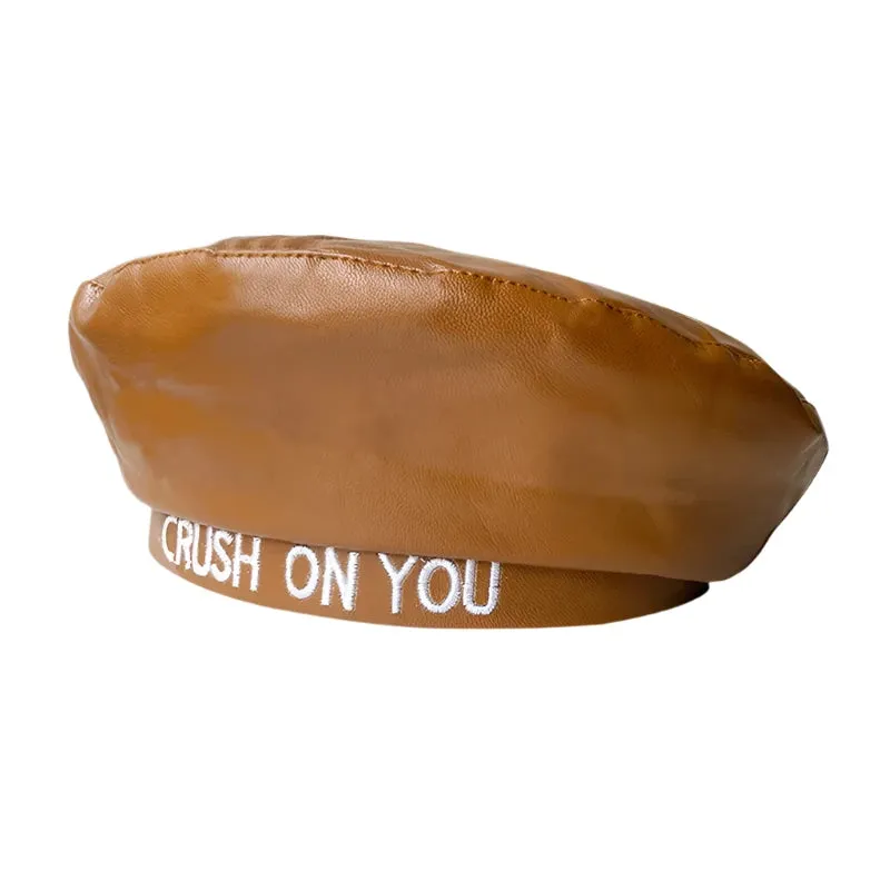 Crush On You Leather Beret Hat