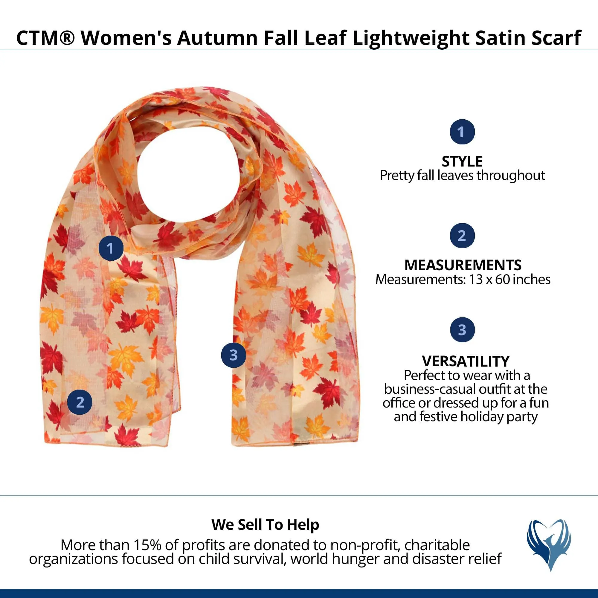 CTM® Women's Autumn Fall Leaf Lightweight Satin Scarf