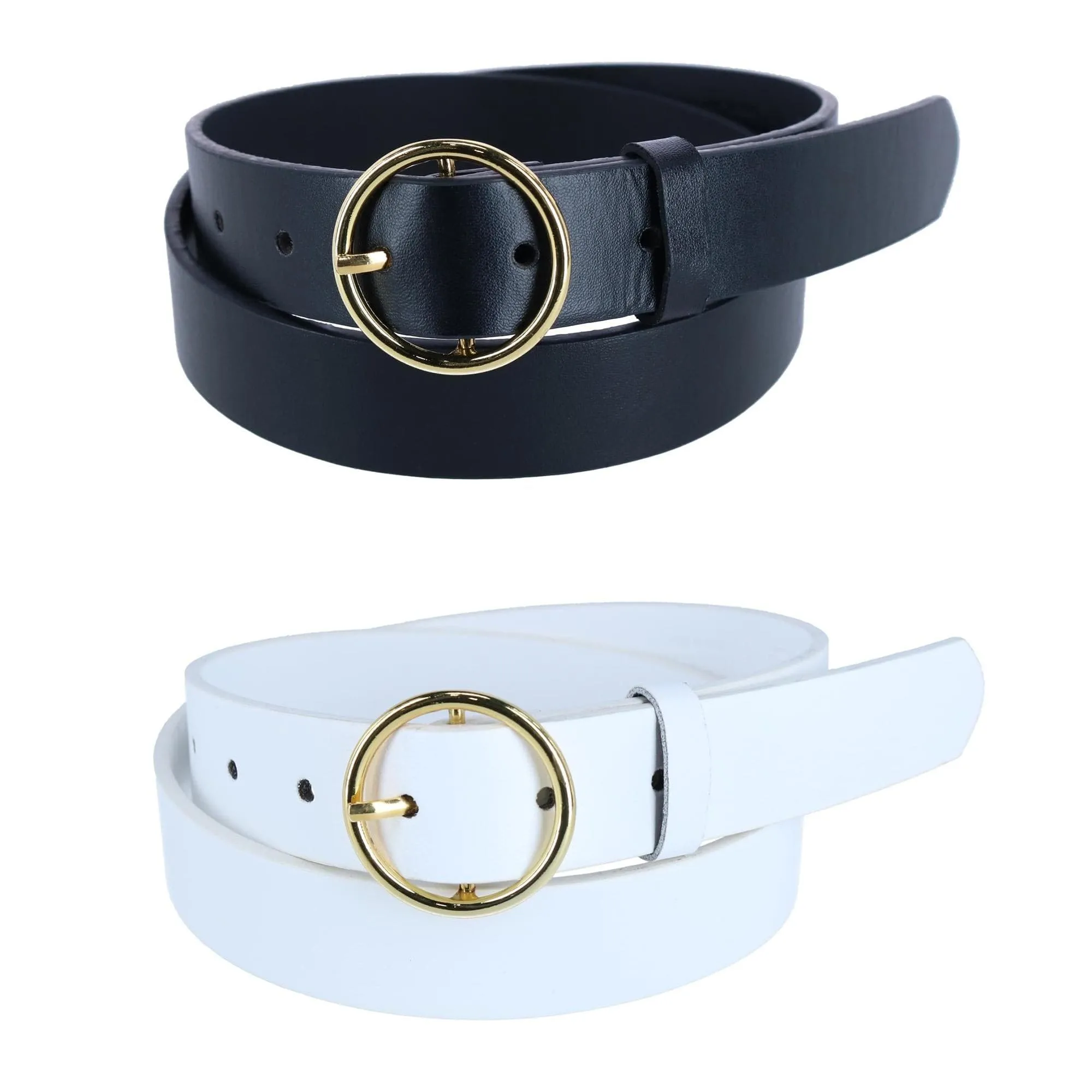 CTM® Women's Thick Rounded Buckle Belt (Pack of 2)