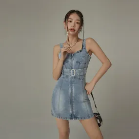 Denim Bustier Belt Mini Dress