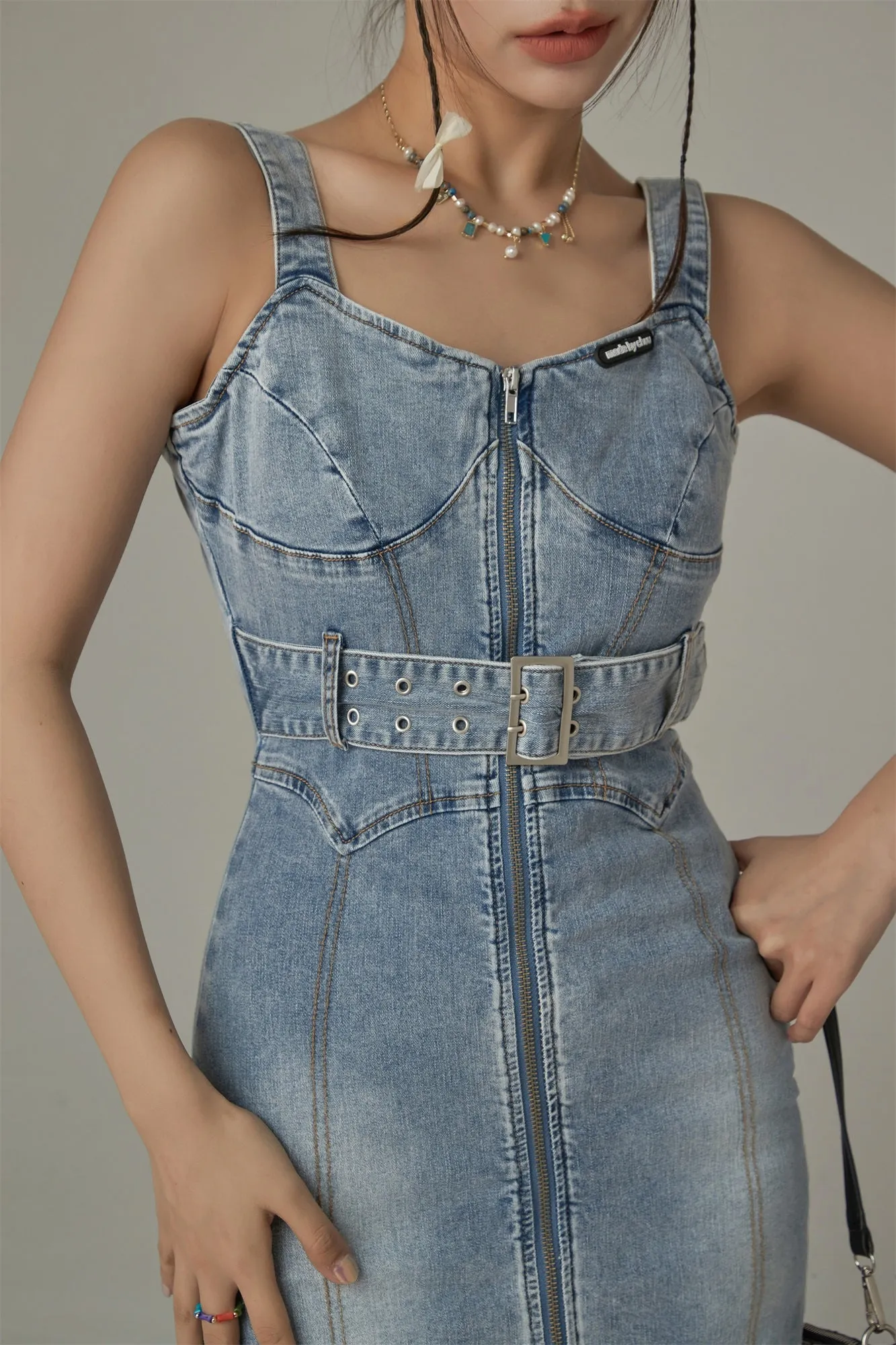 Denim Bustier Belt Mini Dress