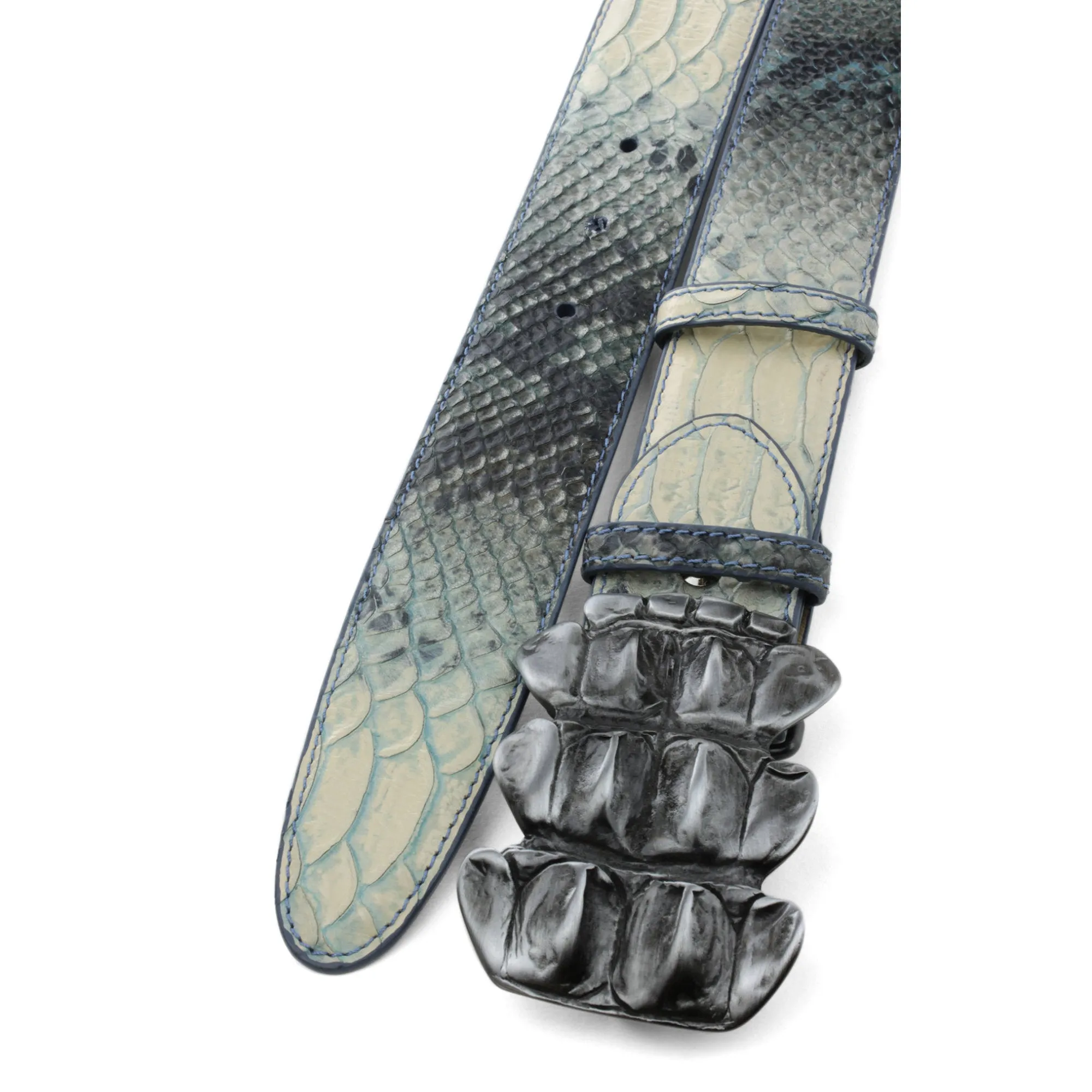 Denim Mock Python Caiman Plate Belt