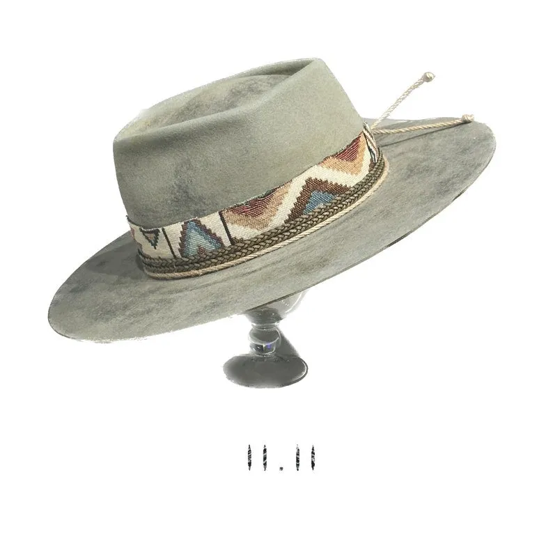 Distressed Fedora Grey with Colorful Band Knot