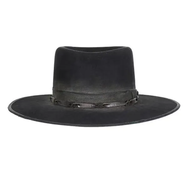 Distressed Fedora with Smoke Visual Curved Brim Grey Accents Rounded Crown