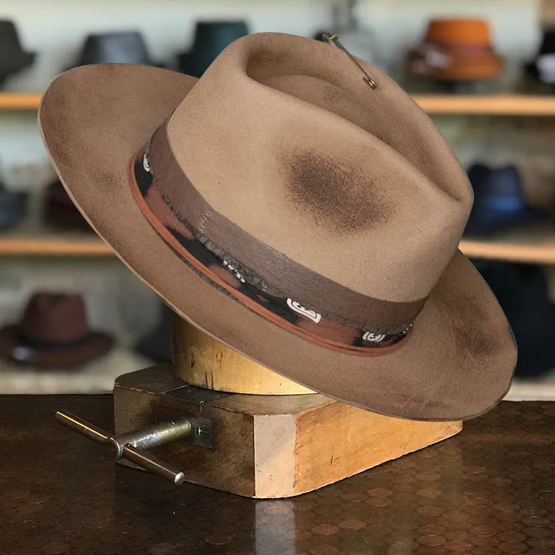 Distressed Woolen Whisper Fedora in Camel