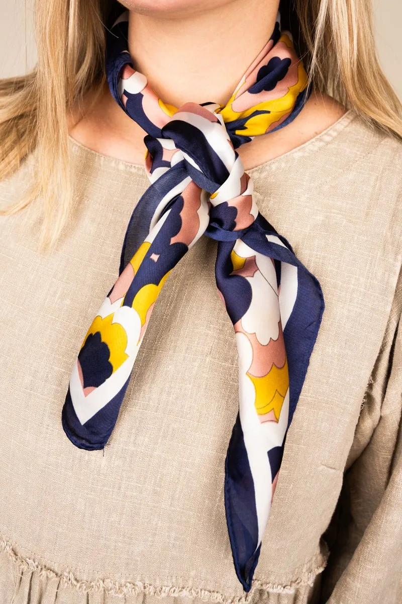 Dizzying Heights Navy  Square Satin Scarf