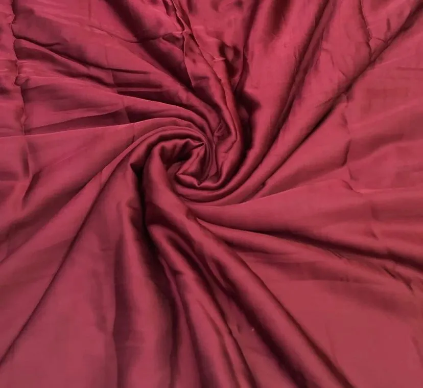 Dusty Red Plain Viscose Georgette Satin Fabric (Wholesale)