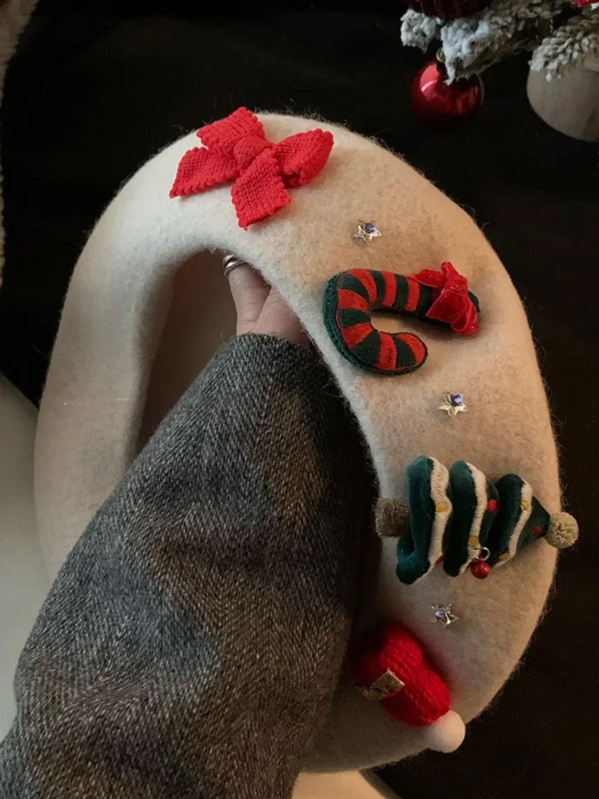 Festive Knit Christmas with Holiday Embellishments Beret