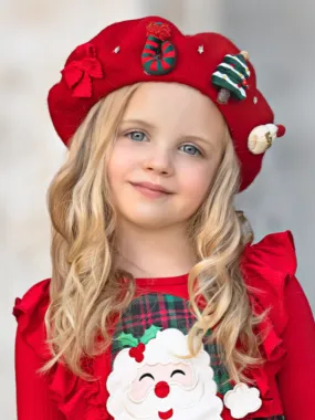 Festive Knit Christmas with Holiday Embellishments Beret