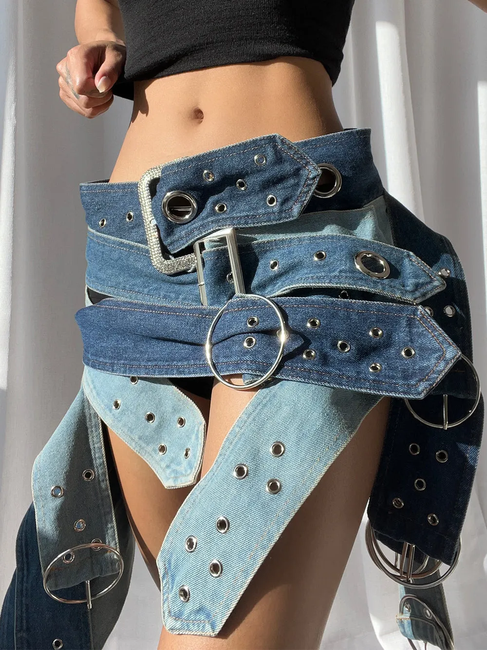 FIBIA Belts Denim Mini Skirt