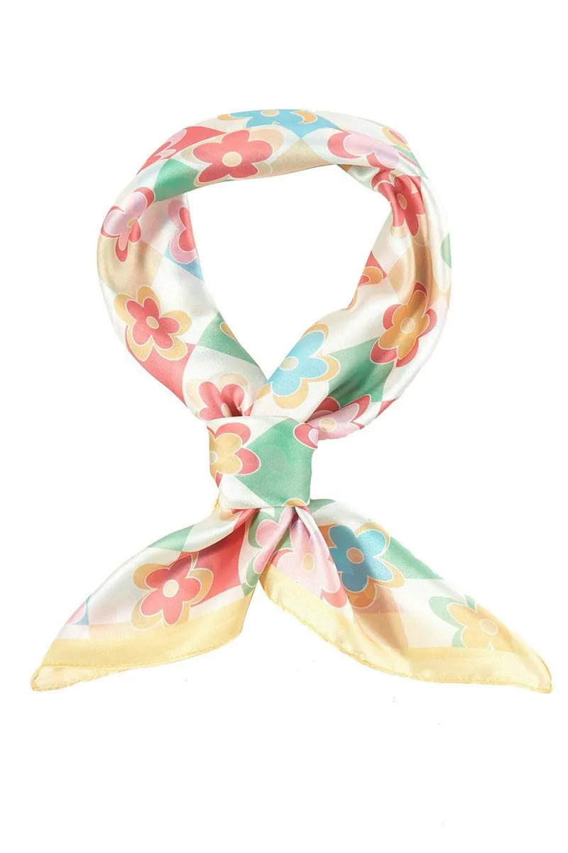 Flower Power Yellow Square Satin Scarf