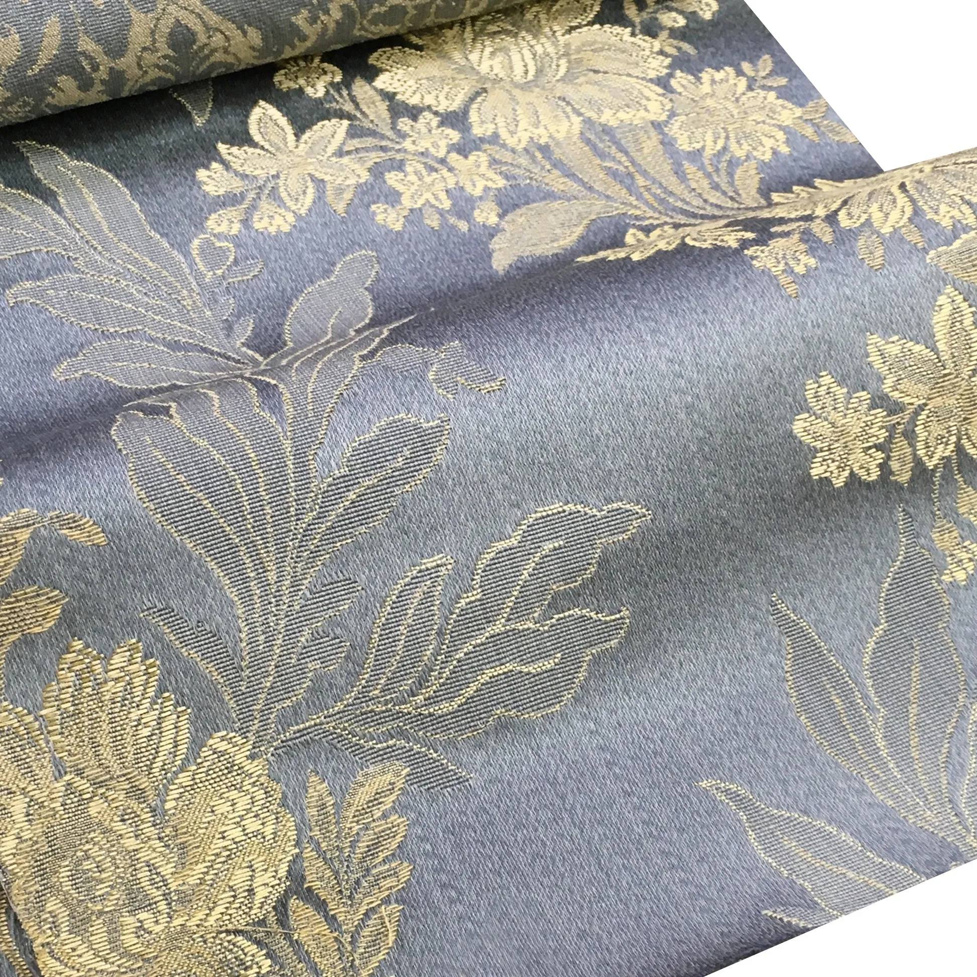 GINEVRE Blue Gold Floral Jacquard Brocade Fabric