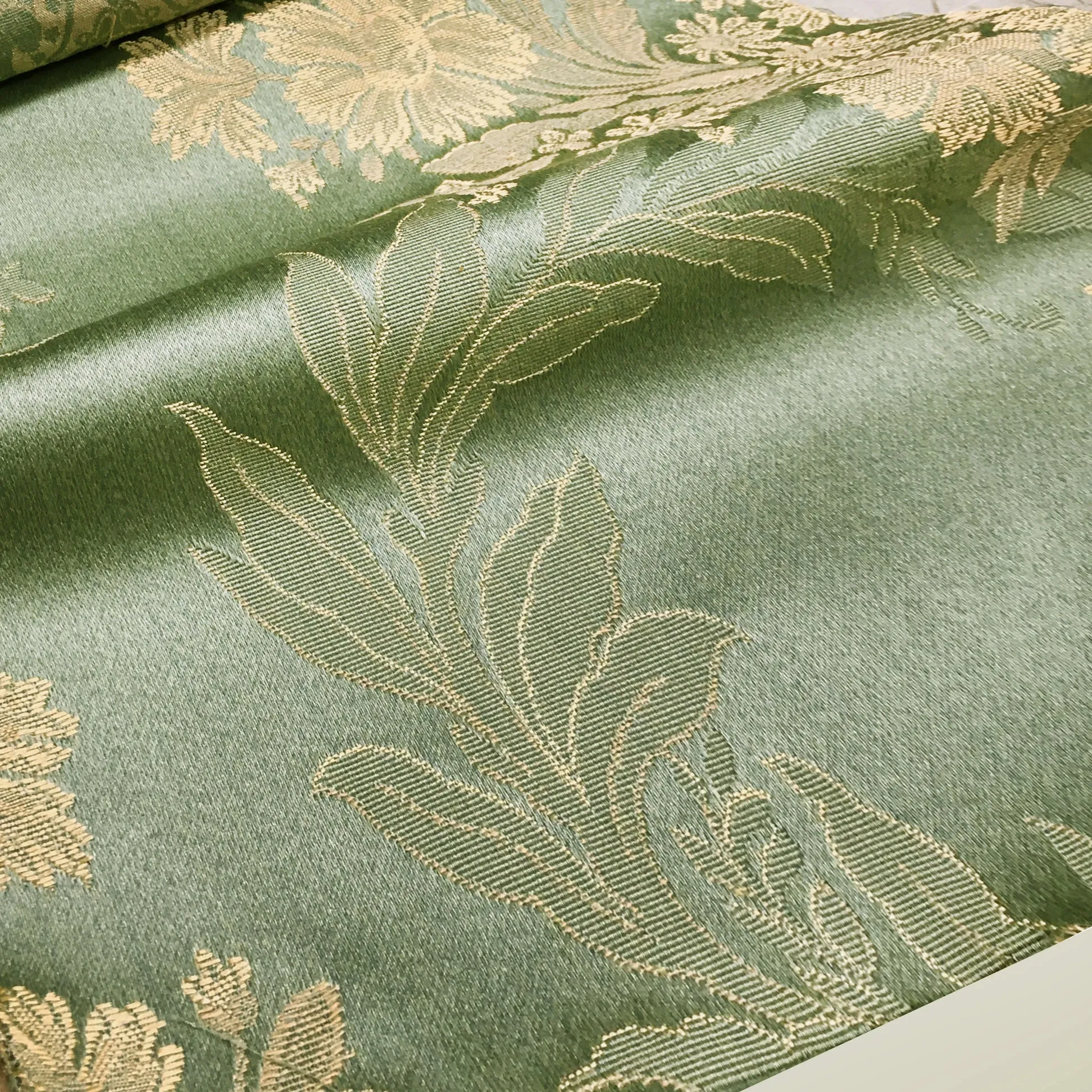 GINEVRE Green Gold Floral Jacquard Brocade Fabric