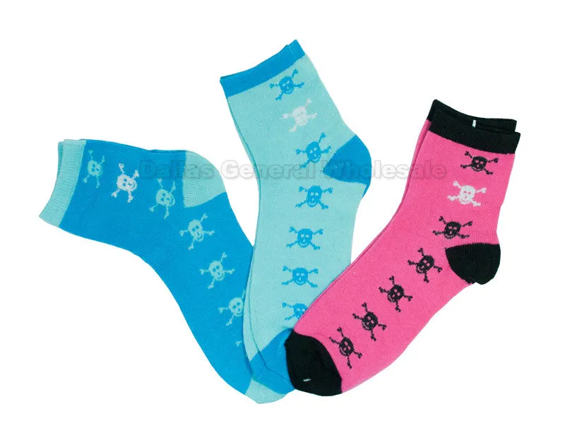 Girls Skull Long Crew Socks Wholesale