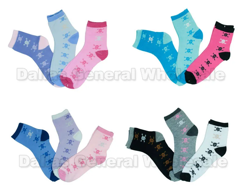 Girls Skull Long Crew Socks Wholesale