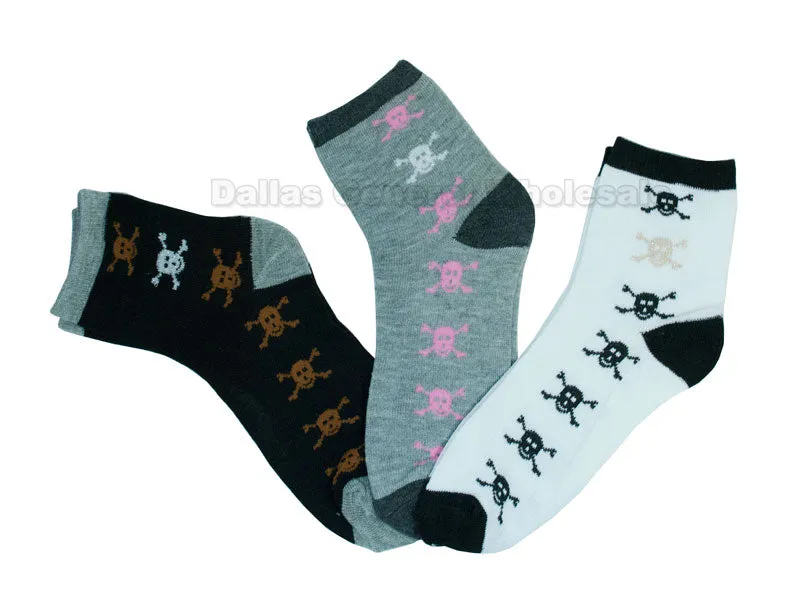 Girls Skull Long Crew Socks Wholesale