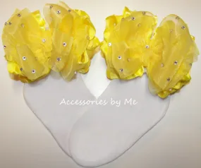 Glitzy Bright Yellow Organza Ruffle Bow Socks