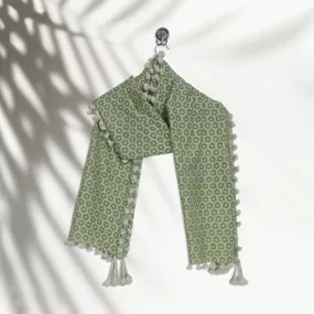 Green-white Color Handwoven Brocade Stole