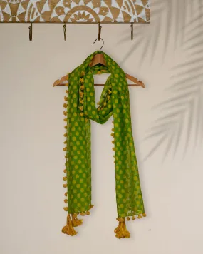 Green-Yellow Color Handwoven Brocade Chanderi Stole