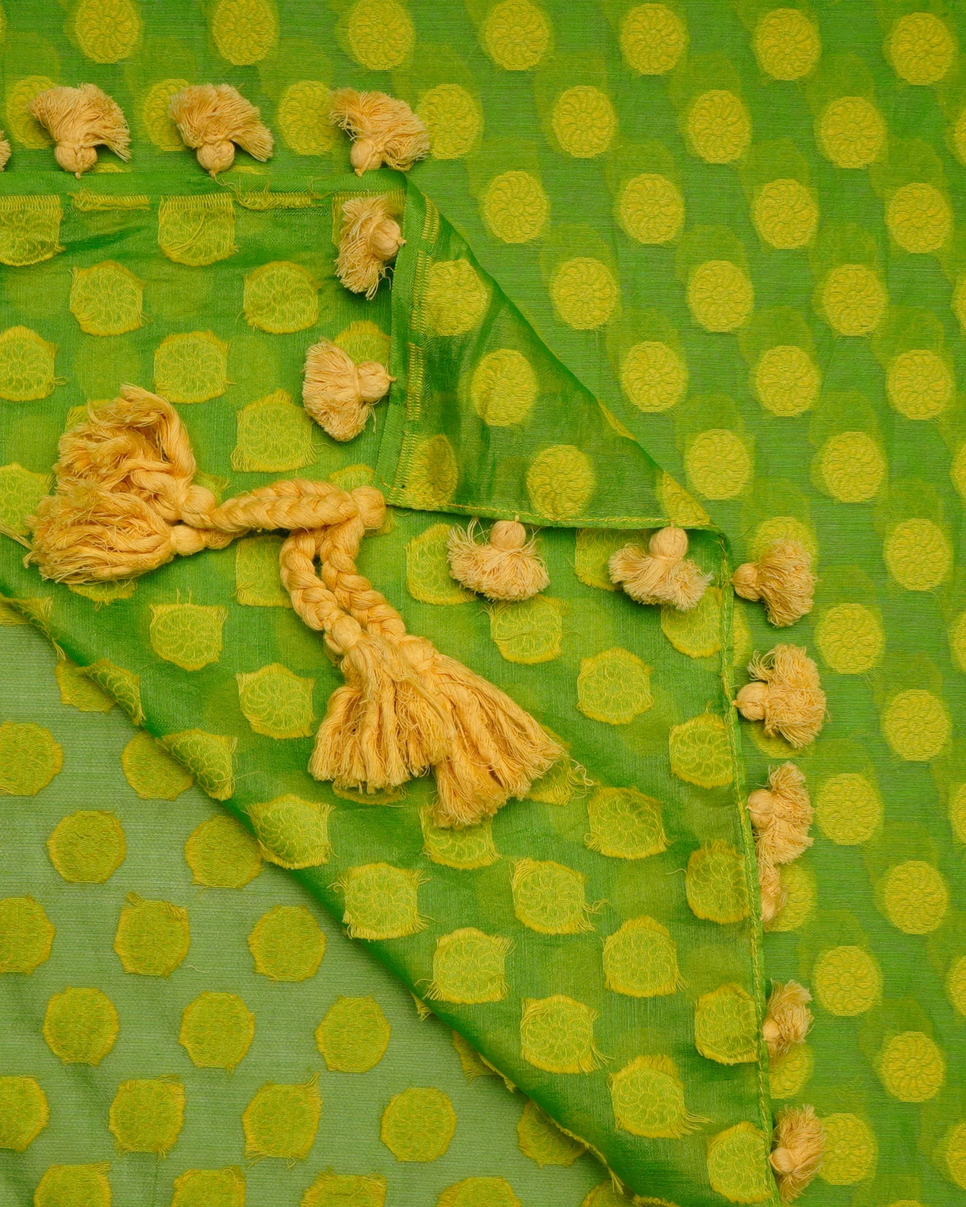 Green-Yellow Color Handwoven Brocade Chanderi Stole