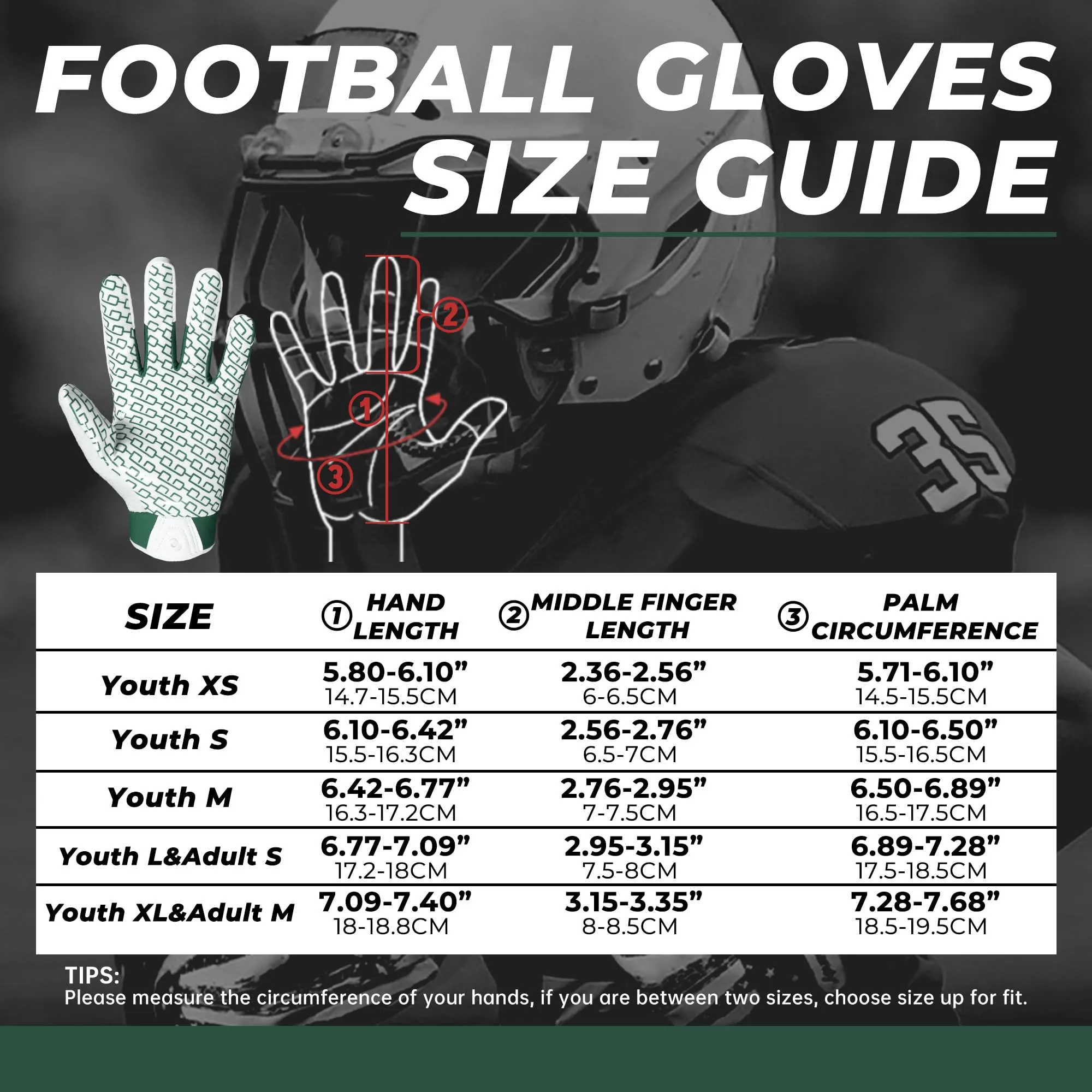 HANDLANDY Kids & Adult Football Gloves, Football Gloves for Men, American Football Gloves, Sticky Wide Receiver Grip S76567